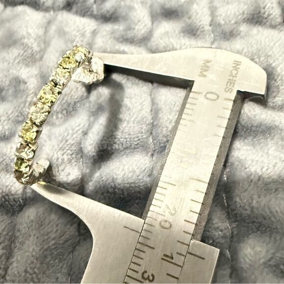 WOMEN’S SILVER HOOP EARRINGS WITH YELLOW & CLEAR CRYSTAL TENNIS SETTING - Picture 4 of 16